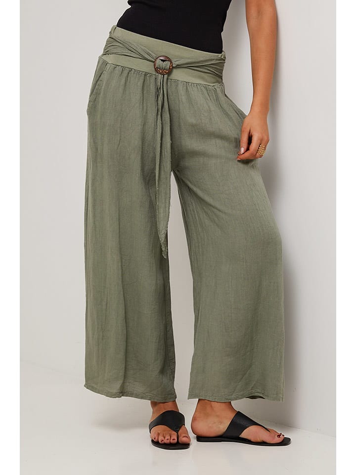 Le Monde du Lin Lniane spodnie w kolorze khaki rozmiar: 40/42