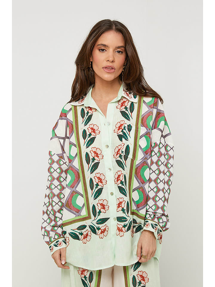 Rodier Lin Lniana koszula w kolorze jasnozielono-białym rozmiar: S/M