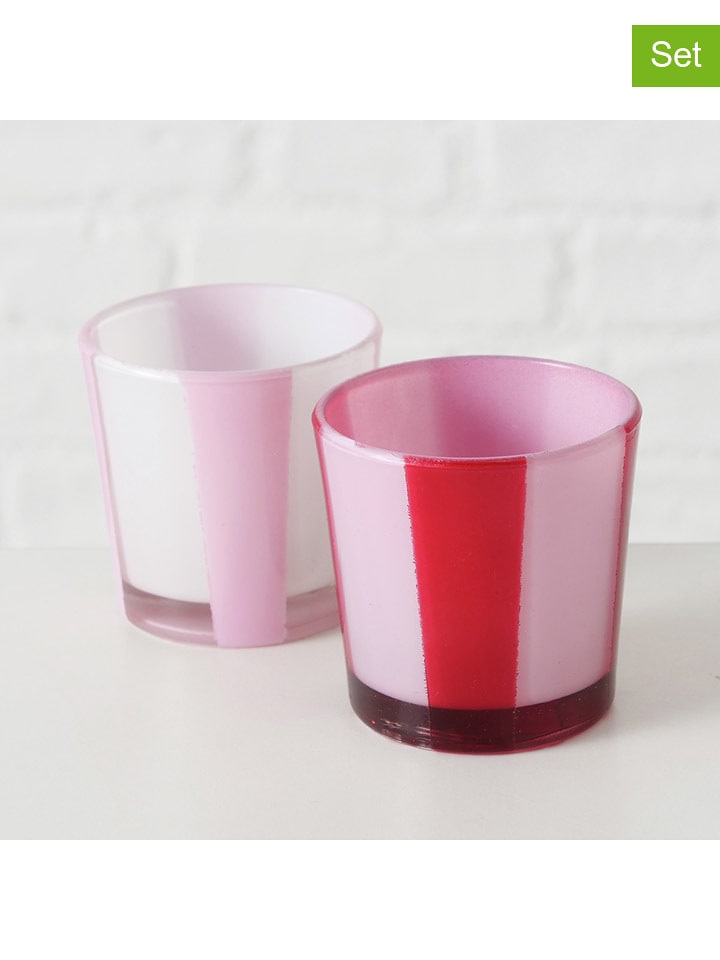 Boltze Świeczniki (2 szt.) w kolorze biało-jasnoróżowo-czerwomym - wys. 6 x Ø 6 cm rozmiar: onesize