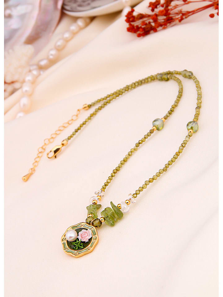 L'Atelier de Gaia Pozłacany naszyjnik perłami i cyrkoniami - dł. 50 cm rozmiar: onesize