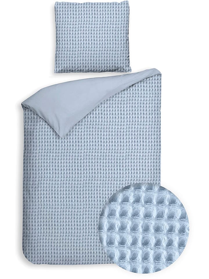 Heckett Lane Komplet pościeli perkalowej "Vafala" w kolorze błękitnym rozmiar: 135x200 cm