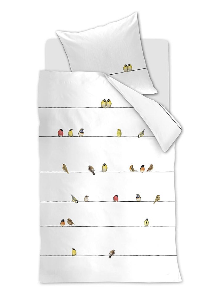 Beddinghouse Komplet pościeli flanelowej "Tweet" w kolorze białym ze wzorem rozmiar: 200x200 cm