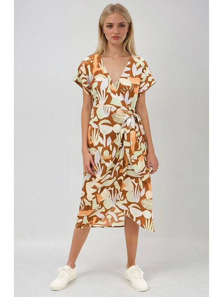 Monki Sukienka w kolorze jasnobrązowym rozmiar: L