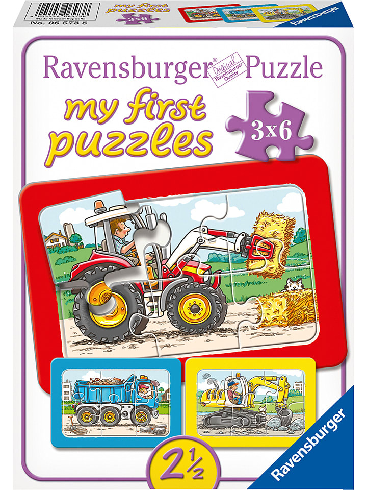 Ravensburger Puzzle (3x 6 szt.) "Excavator, tractor and tipper loader" - 2+ rozmiar: onesize