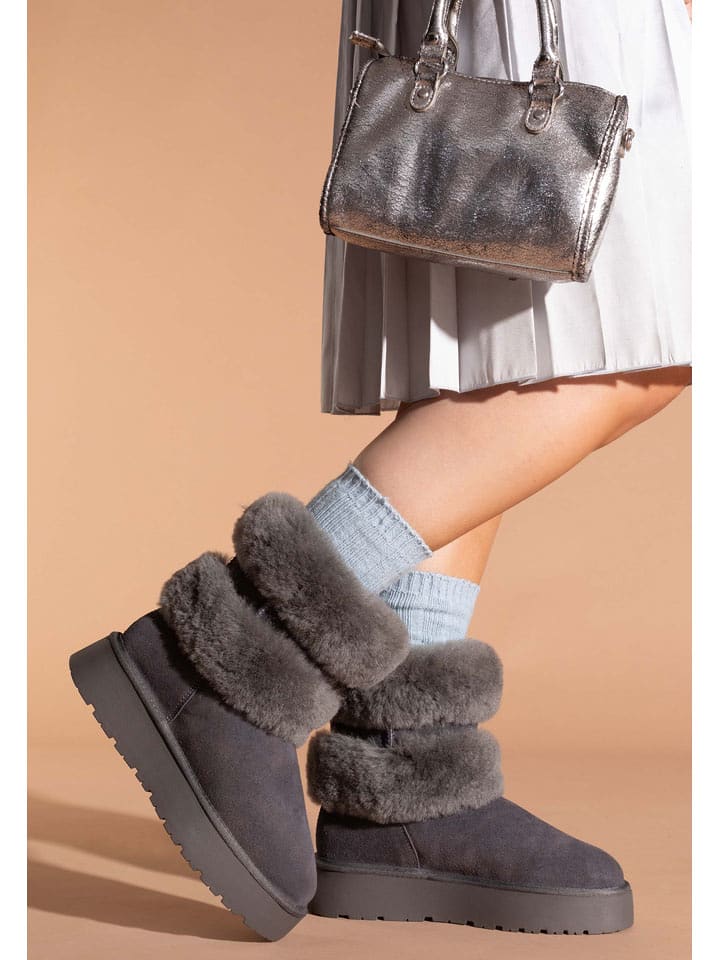 Gooce Skórzane kozaki zimowe "Mara" w kolorze antracytowym rozmiar: 38