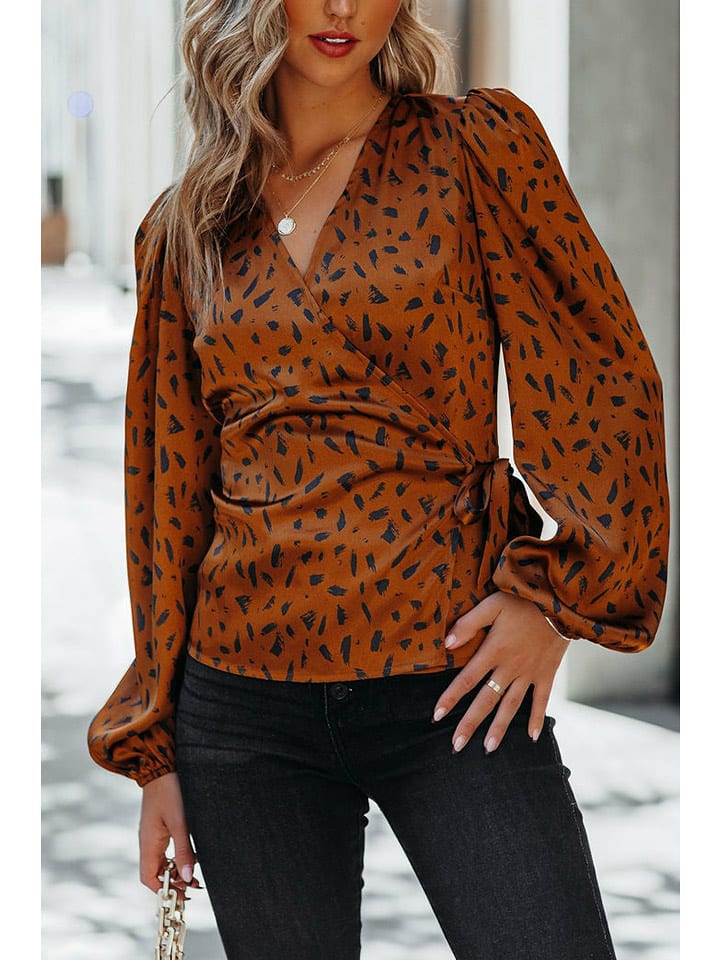 Milan Kiss Bluzka w kolorze brązowym ze wzorem rozmiar: S
