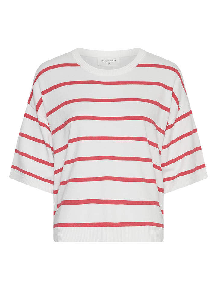 MOSS COPENHAGEN Koszulka w kolorze biało-czerwonym rozmiar: M/L