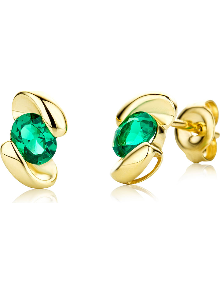 Revoni Złote kolczyki-wkrętki ze szmaragdami rozmiar: onesize