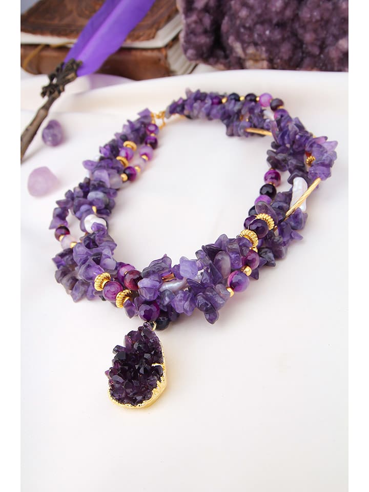 L'Atelier de Gaia Pozłacany naszyjnik z ametystami - dł. 47 cm rozmiar: onesize