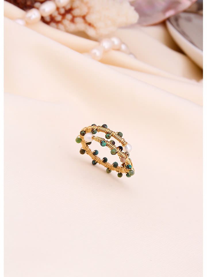 L'Atelier de Gaia Pozłacany pierścionek z perłami i cyrkoniami rozmiar: onesize