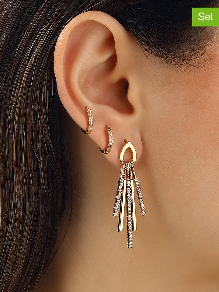 Miu Silver Pozłacane kolczyki (3 szt.) z cyrkoniami rozmiar: onesize