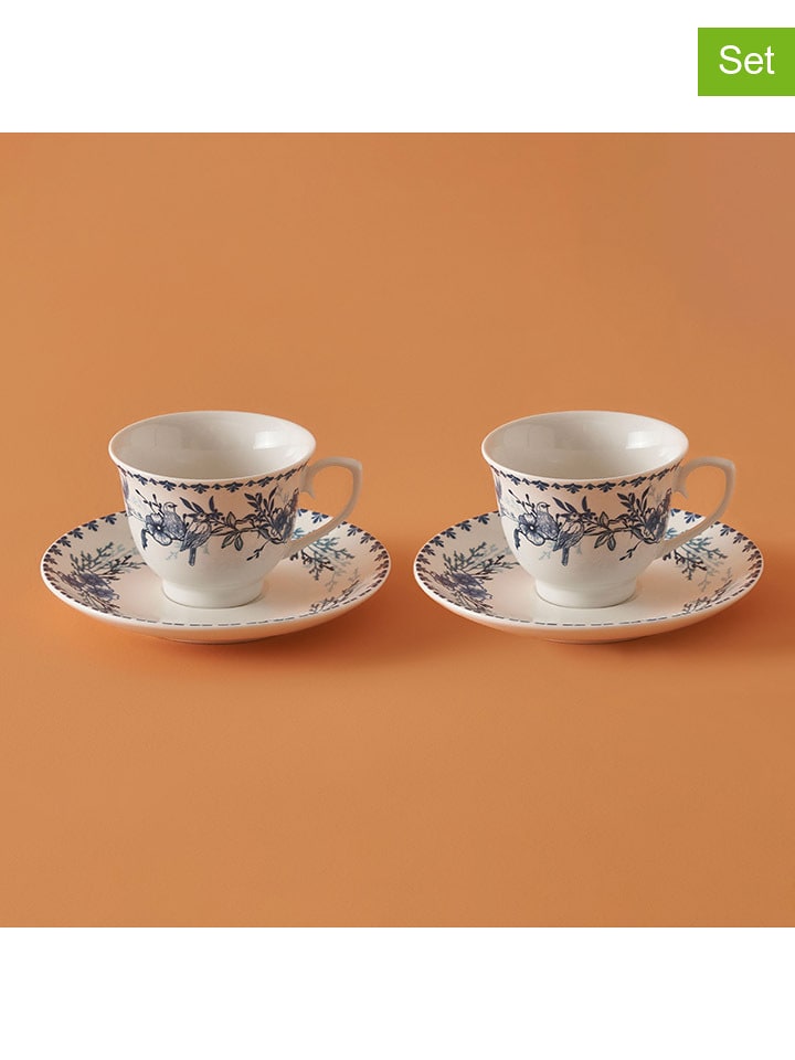 BELLA MAISON Filiżanki (2 szt.) w kolorze biało-niebieskim do kawy - 90 ml rozmiar: onesize
