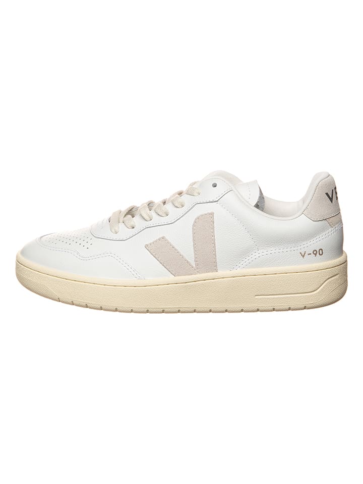 Veja Skórzane sneakersy "V 90" w kolorze biało-beżowym rozmiar: 44