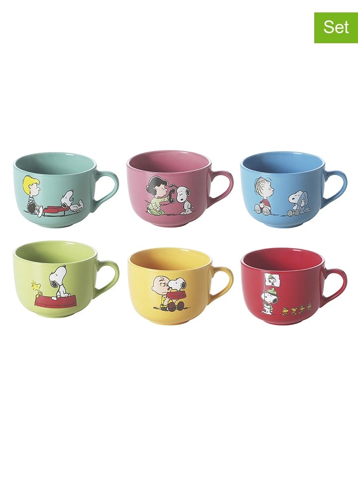 Trendy Kitchen by EXCÉLSA Kubki (6 szt.) "Peanuts" ze wzorem do kawy - 400 ml rozmiar: onesize