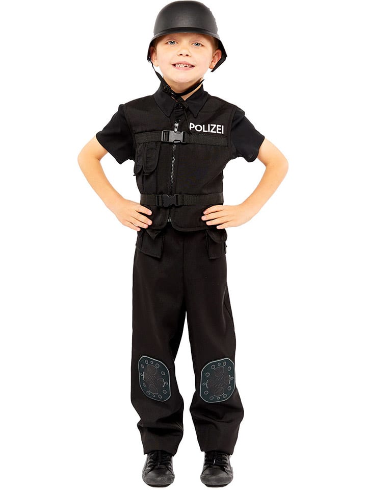 amscan 3-częściowy kostium "Niemiecki policjant S.W.A.T." w kolorze czarnym rozmiar: 140-152