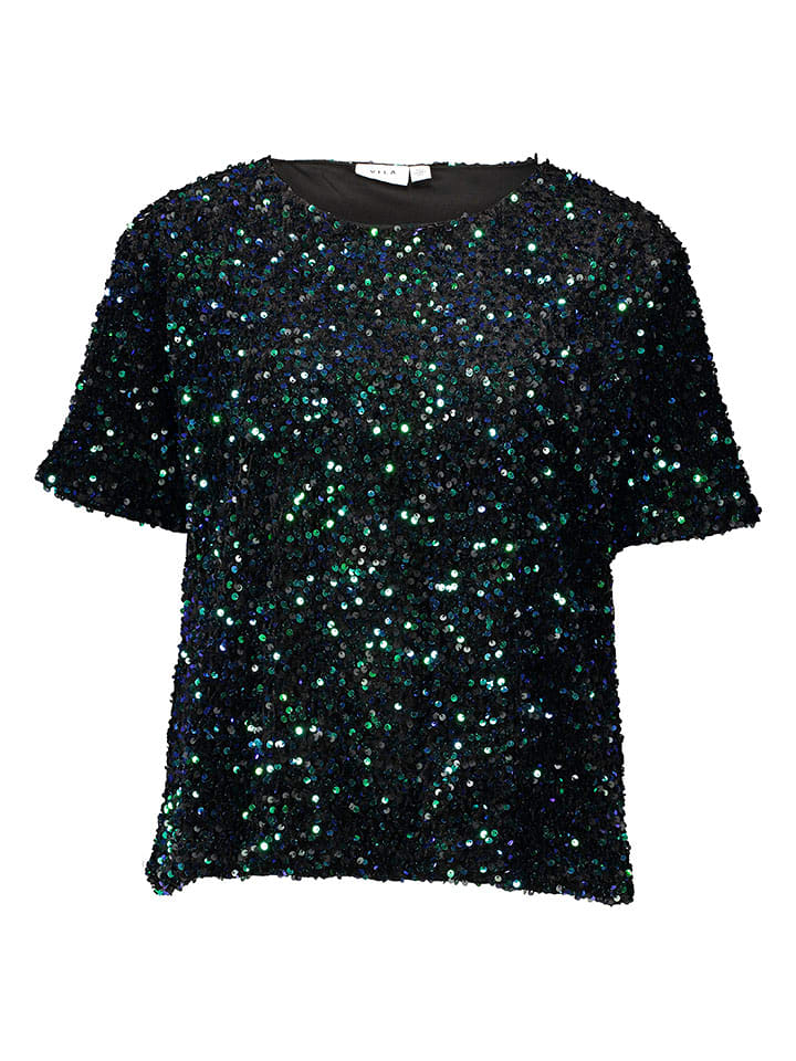 Vila Koszulka "Faith" w kolorze czarno-zielonym rozmiar: S