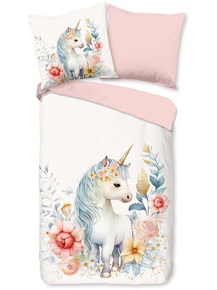 Pure Komplet pościeli "Unidream" w kolorze biało-jasnoróżowym z mikrofibry rozmiar: 135x200 cm