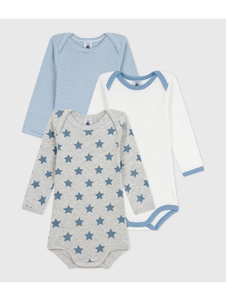 PETIT BATEAU Body (3 szt.) w kolorze błękitnym, szarym i białym rozmiar: 74