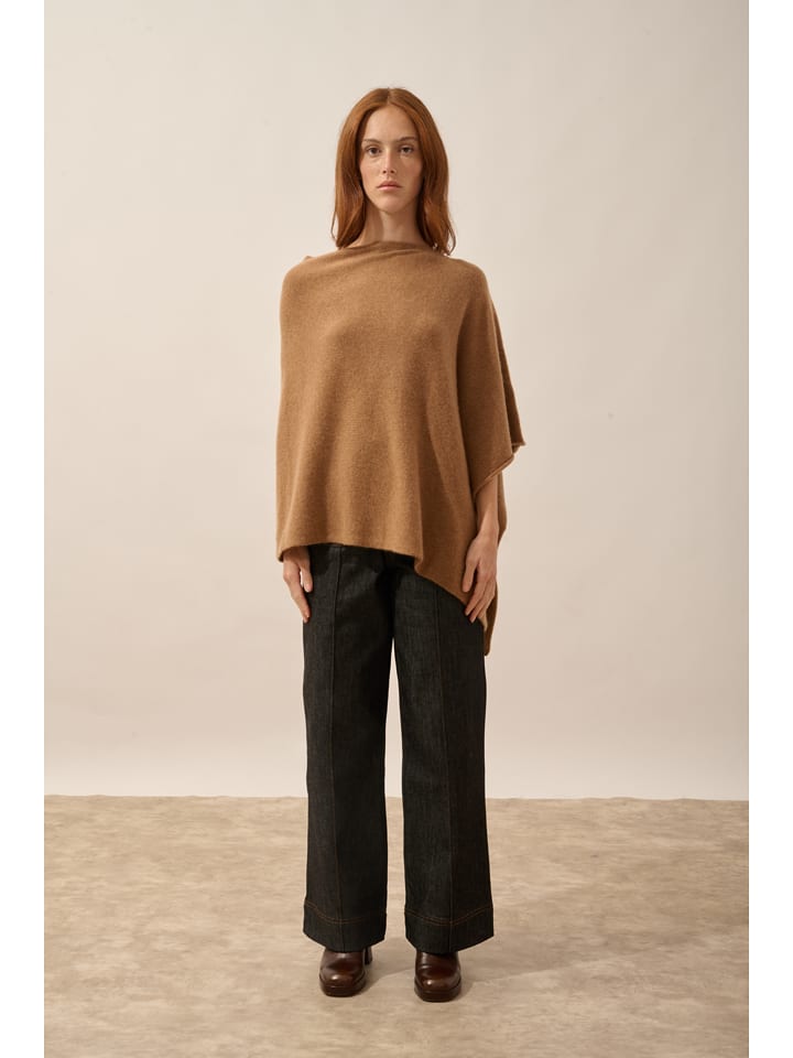 Just Cashmere Kaszmirowe ponczo "Ashley" w kolorze jasnobrązowym rozmiar: S