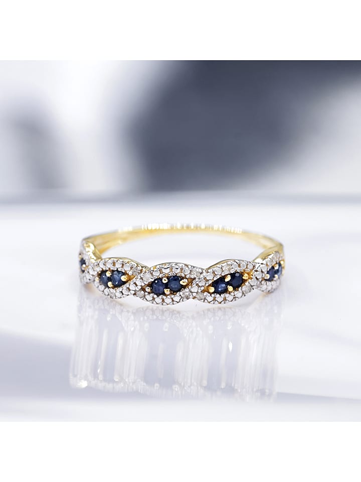 CARATELLI Złoty pierścionek "Saly" z diamentami i szafirami rozmiar: 58