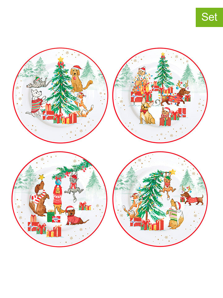 Easy Life Talerzyki deserowe (4 szt.) w kolorze biało-czerwono-zielonym - Ø 19 cm rozmiar: onesize