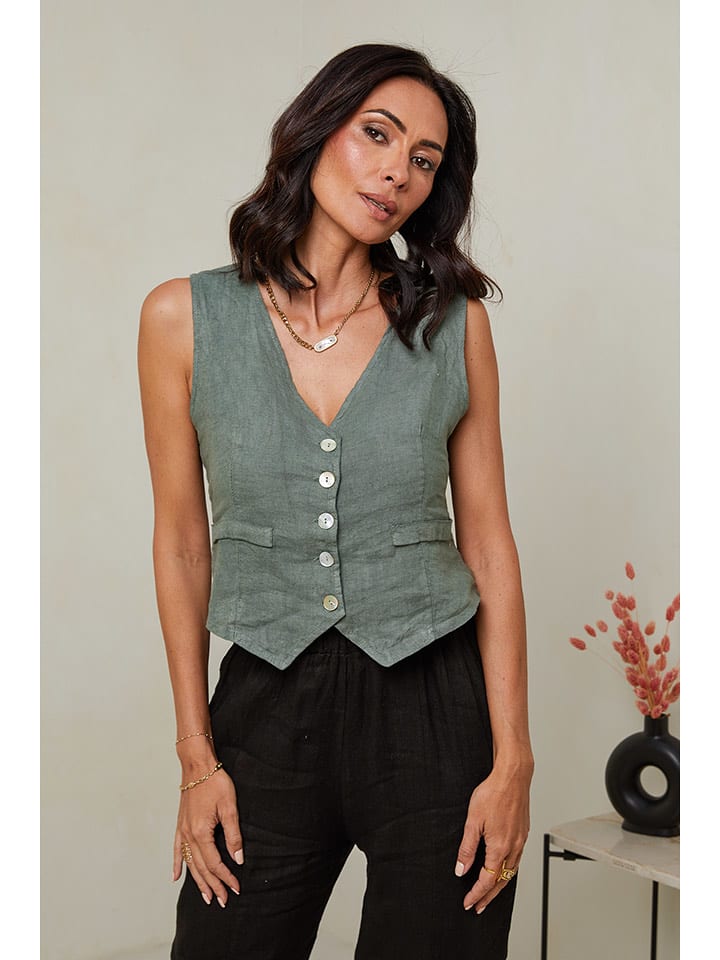 Le Monde du Lin Lniana kamizelka w kolorze khaki rozmiar: 40/42