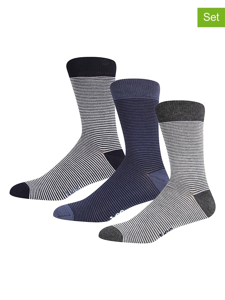 LEE Underwear Skarpety (3 pary) "Carey" w kolorze szarym i niebieskim rozmiar: 43-46