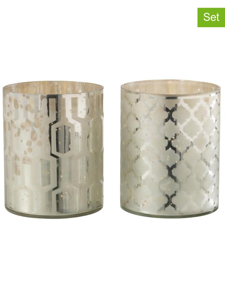 J Line Świeczniki (2 szt.) w kolorze srebrnym - wys. 15 x Ø 12 cm rozmiar: onesize