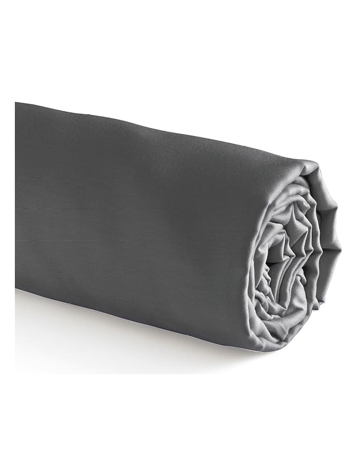 Cacharel Satynowe prześcieradło "Uni" w kolorze antracytowym na gumce rozmiar: 90x200 cm