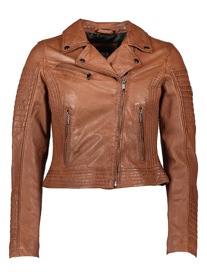 HIS Skórzana kurtka w kolorze janobrązowym rozmiar: 36