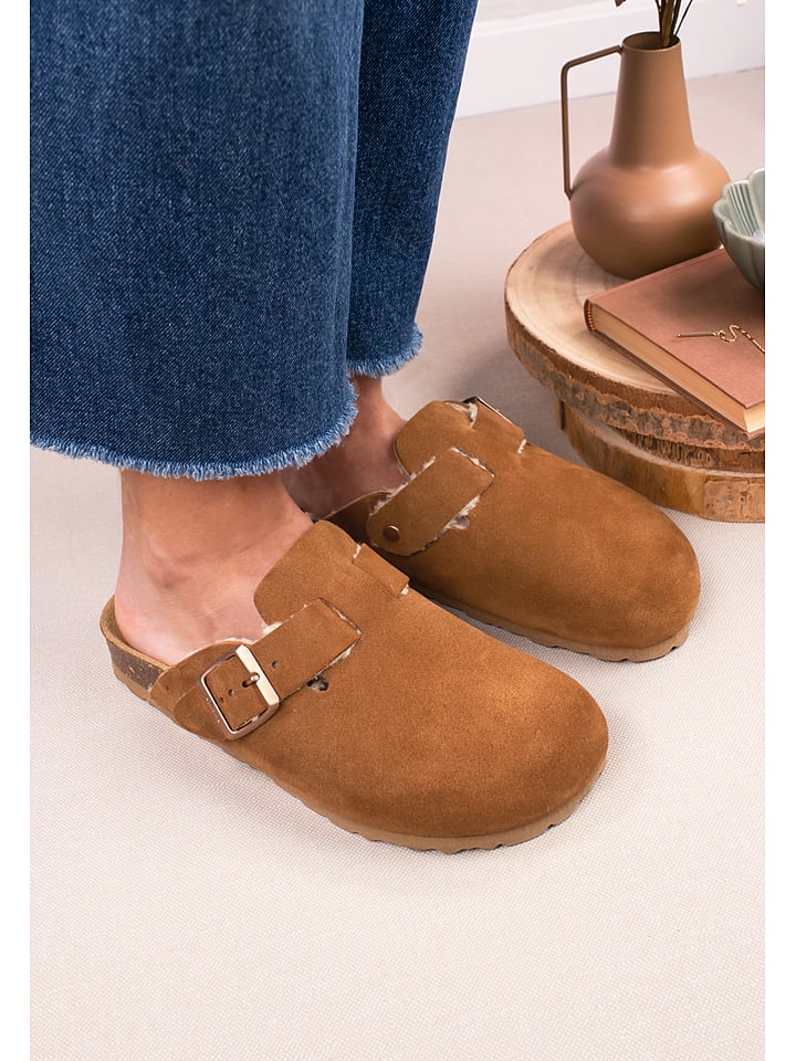 billowy Skórzane chodaki w kolorze jasnobrązowym rozmiar: 40