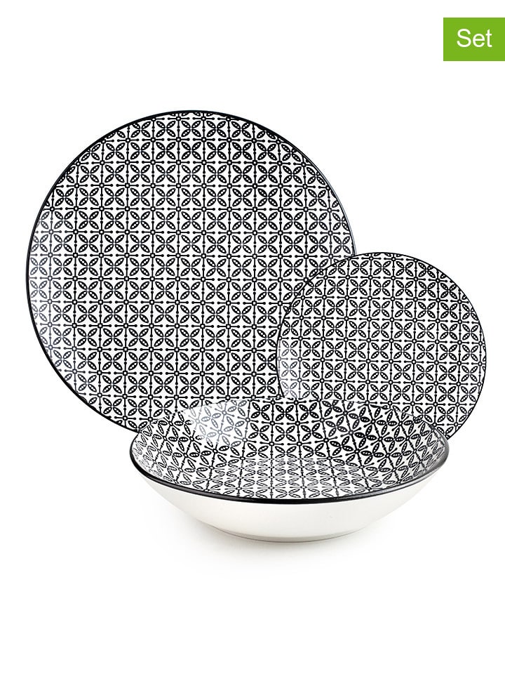 Ibili 12-częściowy zestaw talerzy "Bavaria" w kolorze czarno-białym rozmiar: onesize