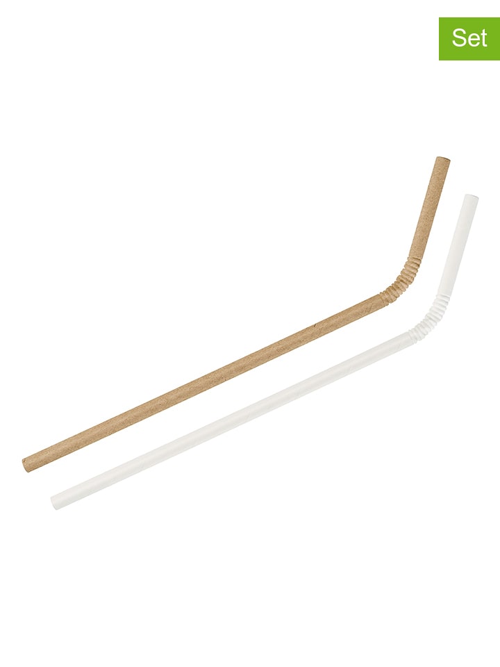 Fackelmann Słomki papierowe (160 szt.) "Fair" w kolorze biało-jasnobrązowym rozmiar: onesize