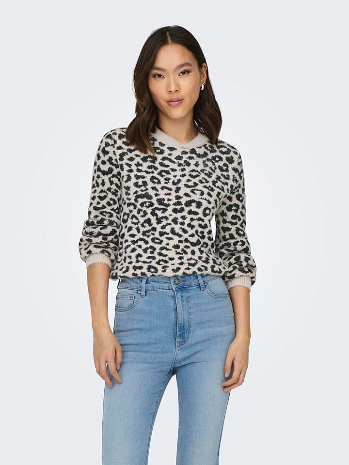 JDY Sweter "Lorraine" w kolorze kremowo-czarnym rozmiar: L