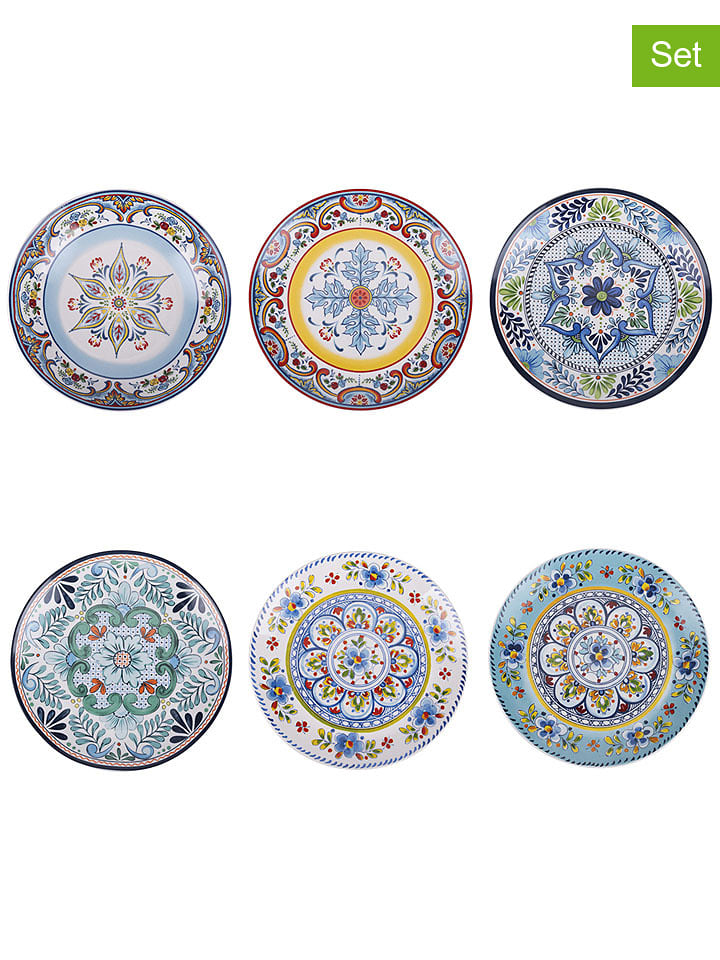 Villa d´Este Talerze (6 szt.) w kolorze błękitno-żółtym na owoce - Ø 21,5 cm rozmiar: onesize