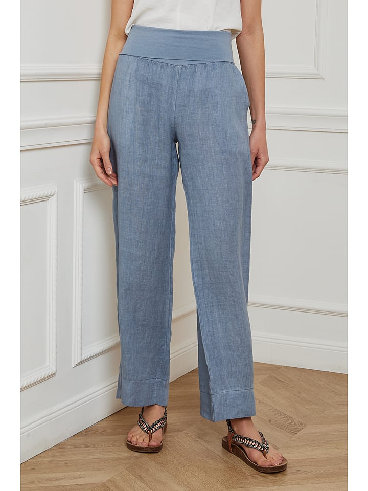 Plume Lniane spodnie "Derwan" w kolorze niebieskim rozmiar: S