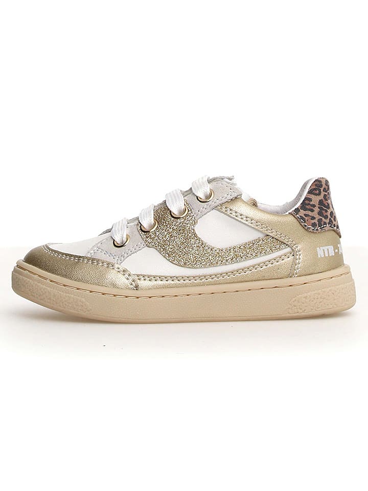 Naturino Skórzane sneakersy w kolorze złoto-białym rozmiar: 28