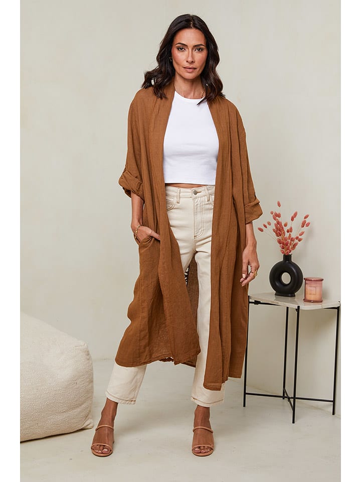 Le Monde du Lin Lniana narzutka w kolorze jasnobrązowym rozmiar: 38/40