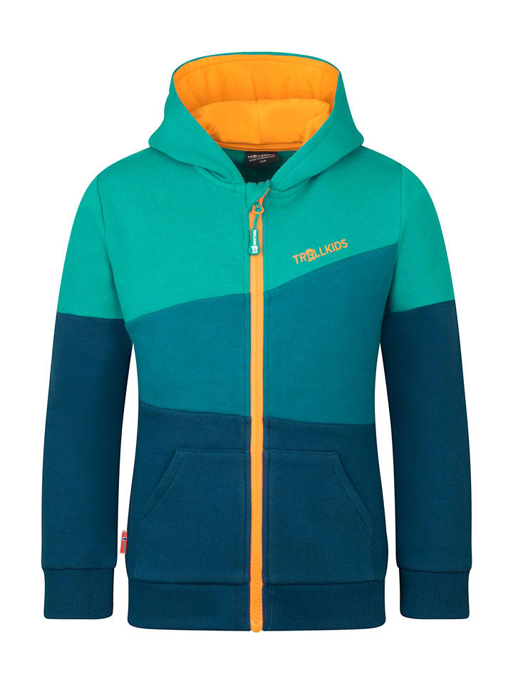 Trollkids Bluza "Alesund" w kolorze błękitno-granatowo-pomarańczowym rozmiar: 176