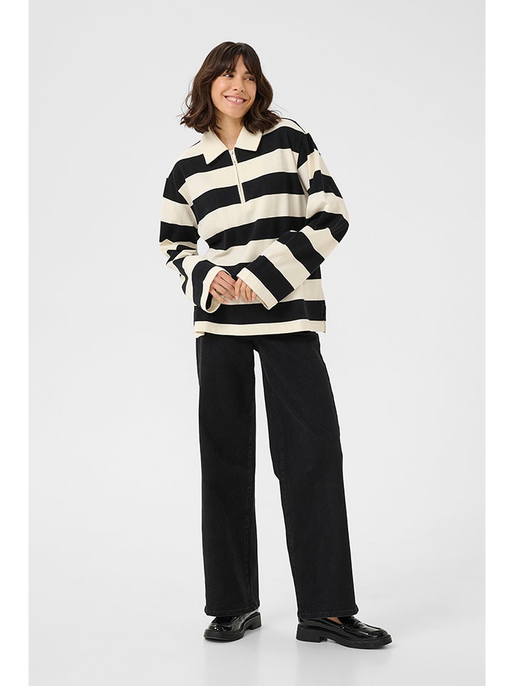 Kaffe Koszulka polo w kolorze kremowo-czarnym rozmiar: S