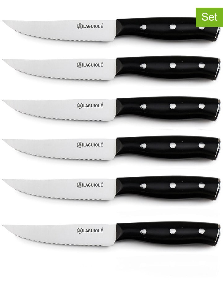 Laguiole Noże (6 szt.) ''Gleam'' w kolorze czarnym do steków - 22,3 cm rozmiar: onesize