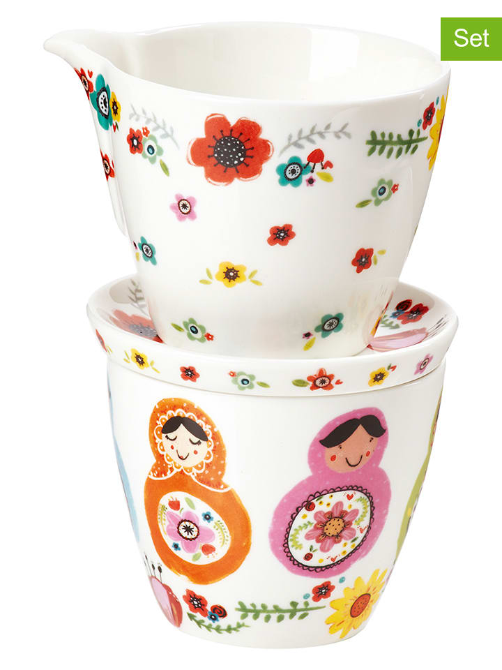 IHR 3-częściowy zestaw "Happy Matroschkas" w kolorze białym ze wzorem rozmiar: onesize