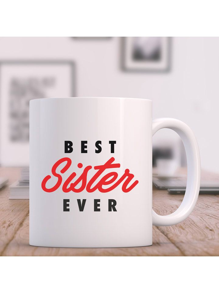 WOOOP Kubek "Best Sister Ever" w kolorze biało-czerwonym - 330 ml rozmiar: onesize