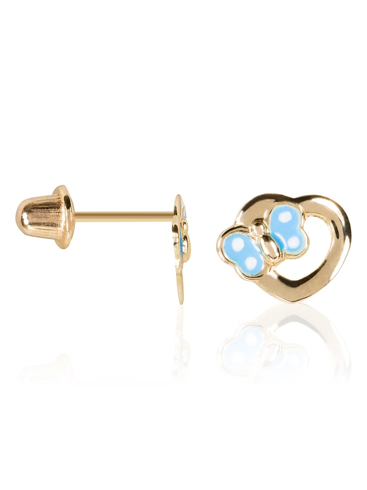 OR ÉCLAT Złote kolczyki-wkrętki "Petit Coeur bleu" rozmiar: onesize