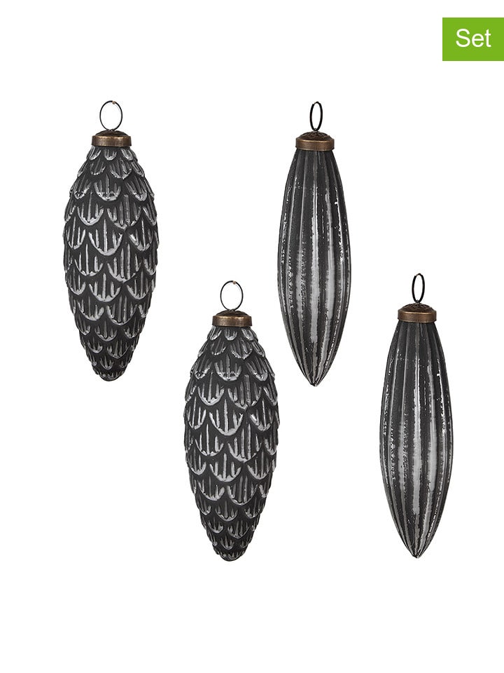 Clayre & Eef Bombki (4 szt.) w kolorze srebrno-szarym - wys. 15 x Ø 8 cm rozmiar: onesize