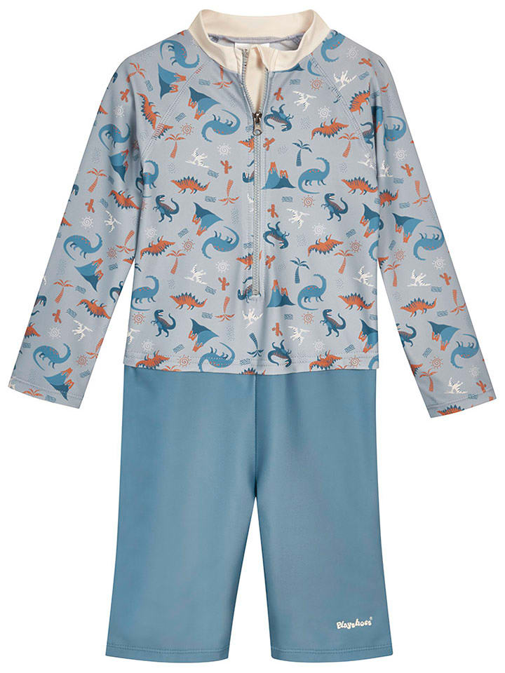 Playshoes Strój kąpielowy "Dino" w kolorze niebieskim ze wzorem rozmiar: 98/104