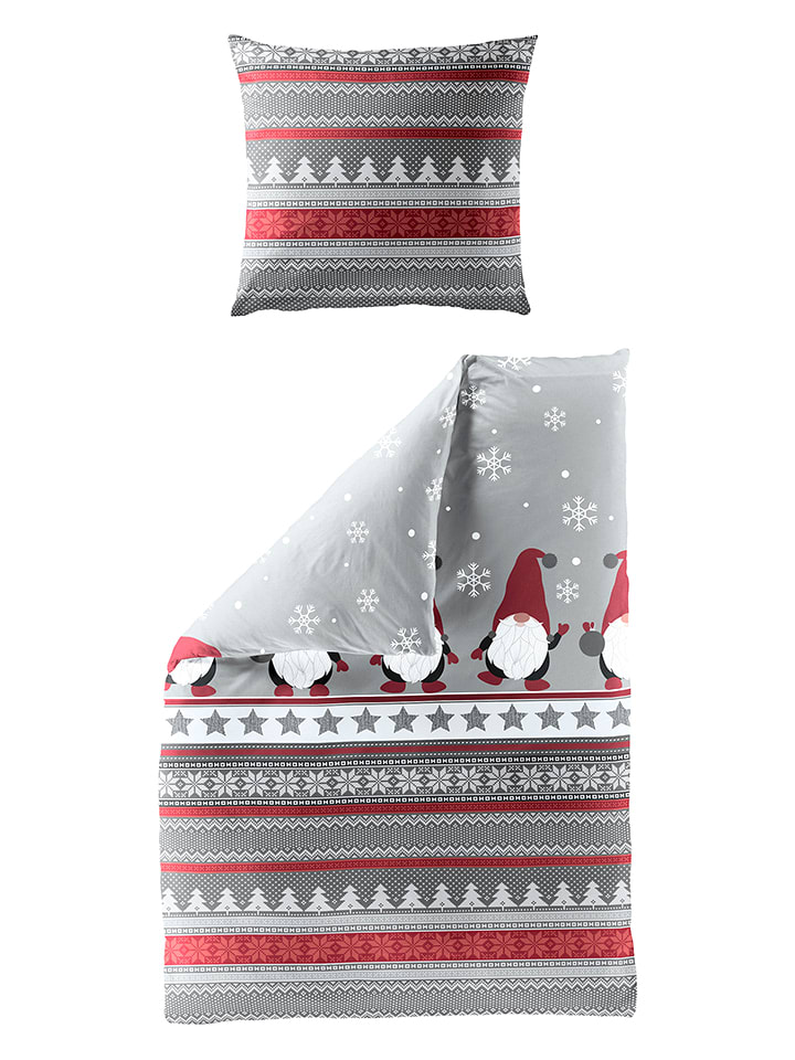Bierbaum Komplet pościeli flanelowej w kolorze szaro-czerwonym rozmiar: 155x220 cm