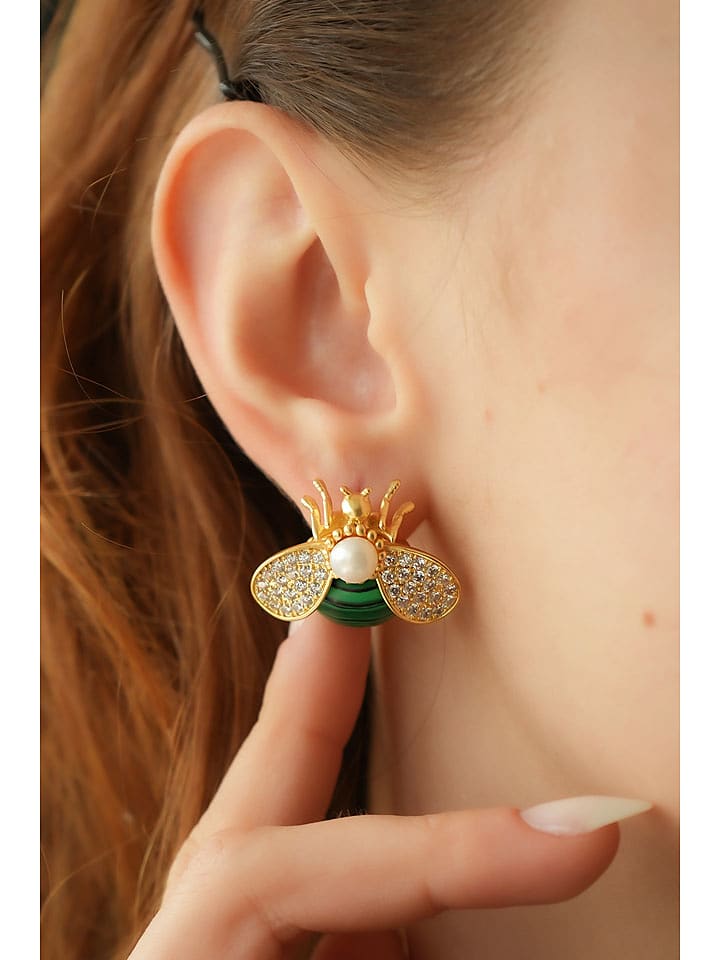 L'Atelier de Gaia Pozłacane kolczyki-wkrętki z malachitem rozmiar: onesize