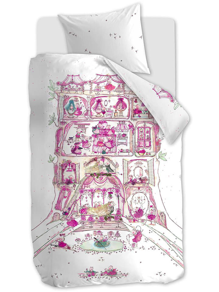 Hanneke de Jager Komplet pościeli renforcé "Mousehouse" w kolorze biało-jasnoróżowym rozmiar: 100x135 cm