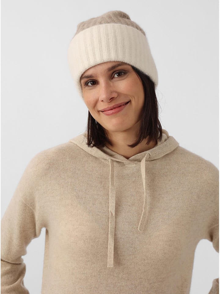 Zwillingsherz Kaszmirowa czapka beanie w kolorze beżowym rozmiar: onesize
